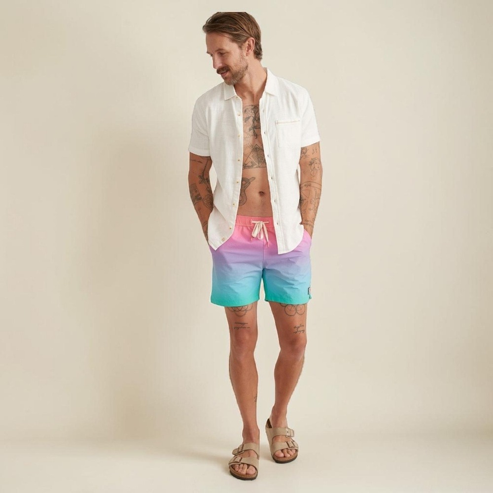 Marine Layer Ombre Swim Trunks Stretch 5" Shorts Sz S